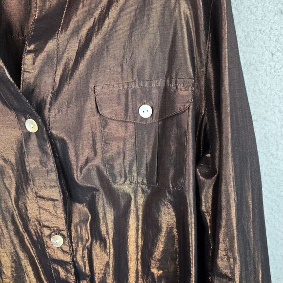 Ruby Rd Blouse Shirt Womens 18 Brown Metallic Button Up Roll Tab Sleeve Pockets - Picture 4 of 14